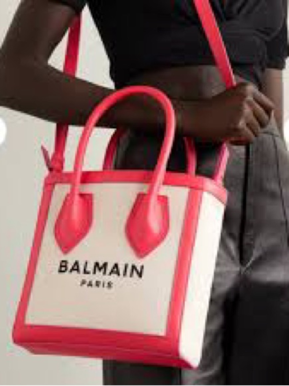 BALMAIN B-Army 26 Canvas Crossbody Tote Bag Pink Leather Trim